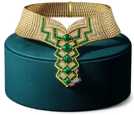 Emerald Strata choker on pedestal